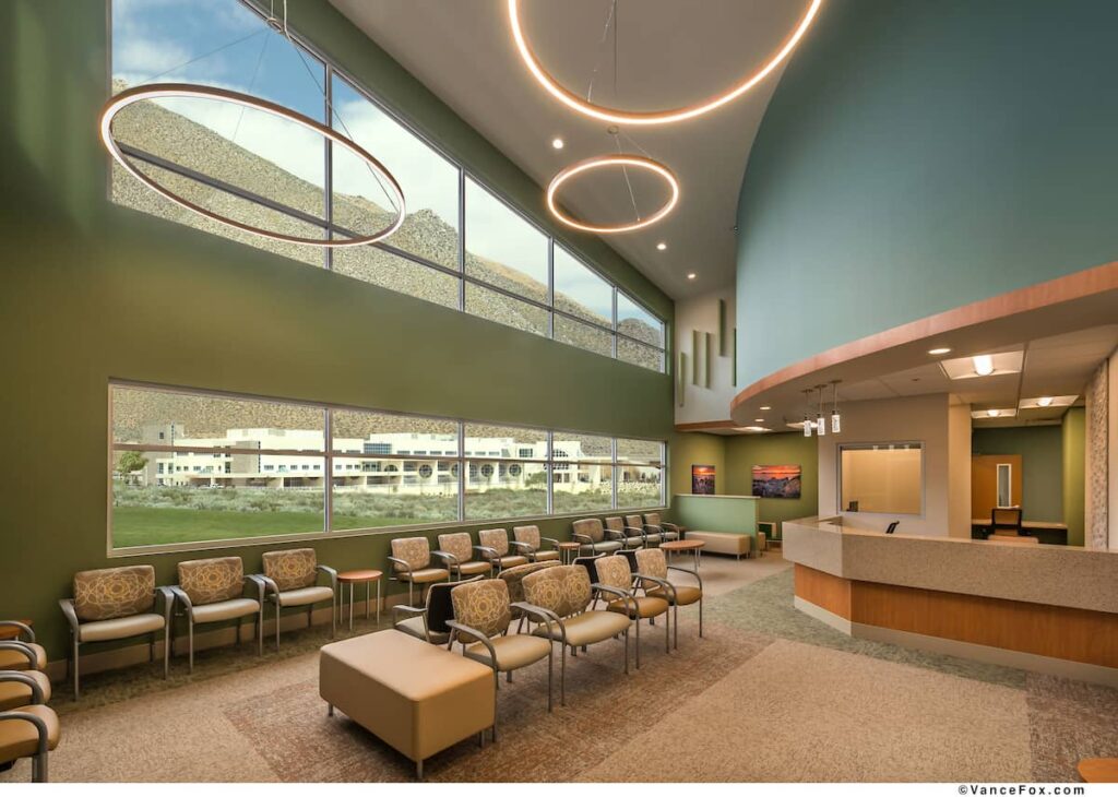 Featured image showing a modern healthcare facility with configurable, cleanable, and reinforced furniture of varying widths